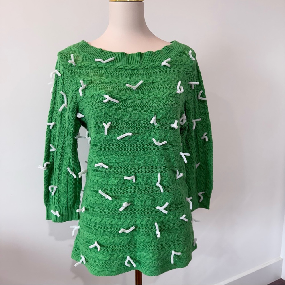 Chaps Vibrant Green Sweater with White Detailing